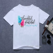 Moda feminina camiseta de verão carta grato abençoada pena impressa camiseta gráfica femme bonito camisa branca t 2024 - compre barato