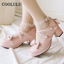COOLULU Lolita Shoes Women Platform High Heels Bow Pumps Buckle Block Heels Cosplay Cute Kawaii Student Ladies Footwear White 43 2024 - buy cheap