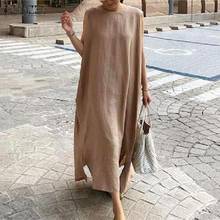 Summer Beach Dress ZANZEA 2021 Womens Split Sundress Casual Sleeveless Vestidos Female O Neck Solid Maxi Robe Oversized S- 2024 - buy cheap