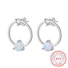 Created Round White Fire Opal Earrings Korean 925 Sterling Silver Circle Stud Earrings for Women Fine Jewelry Wedding Gifts 2024 - buy cheap