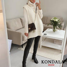 KONDALA Za 2020 Fashion Women Turtleneck Oversized Sleeveless Long Sweaters Knitted Vintage Vest Thicken Winter Loose Pullovers 2024 - buy cheap