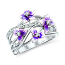 Hainon Vintage Pink Purple Flower Blossom Rings for Women Luxury Wedding Engagement Silver Color White CZ Zircon Ring Jewelry 2024 - buy cheap
