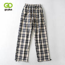 GOPLUS-pantalones de chándal Harajuku a cuadros para mujer, pantalón de cintura alta, coreano, holgado, recto, Taille Haute C10896 2024 - compra barato