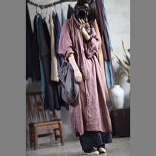 Women Vintage Washed Linen V Neck Dress Ladies Loose Retro Robe Flax Dress Female 2022 Spring Autumn Linen Dress 2024 - buy cheap