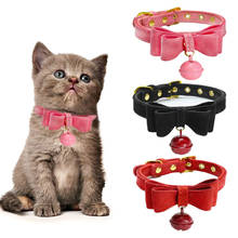 Bowknot Cat Collar PU Leather Bells Necklace Adjustable Small Dog Puppy Kitten Collars Pet Accessories 2024 - buy cheap