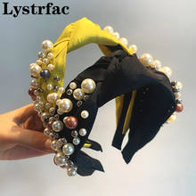 Lystrsac-Diadema con nudo Retro para mujer, bandana con perlas, diadema ancha y elegante, accesorios para el cabello para mujer 2024 - compra barato