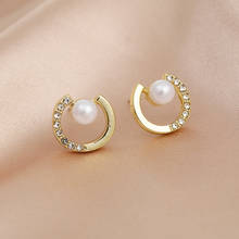 Exquisite Creative Round Pearl Zircon Earrings Luxury Women's Wedding Party Gold Stud Earrings Charming Girl Jewelry Gift 2024 - buy cheap