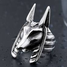 Anillo Retro con cabeza de zorro para hombre, anillo Vintage de Metal chapado en plata, guardián egipcio Anubis, accesorios, joyería de fiesta 2024 - compra barato