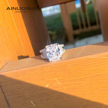 Ainuoshi anéis de prata esterlina 925 com corte almofada 10x12mm joia anéis com diamante para noivado para mulheres, luxo requintado dividido anéis de haste 2024 - compre barato