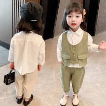 Girls Shirt Vest Fake Three Piece Set 2021 Spring Autumn New Children Fashion Little Girl Shirt + Long Pants 2 Pcs/Sets 2024 - buy cheap