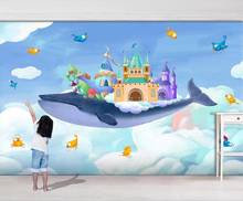 Milofi-papel tapiz 3D personalizado, mural pintado a mano con acuarela, castillo, ballena, pájaro, Fondo para habitación de niños, decoración de pared 2024 - compra barato