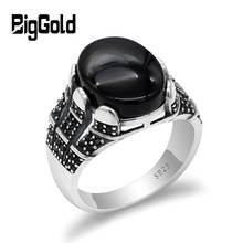 Турецкое черное кольцо 925 пробы серебро большой натуральный камень оникс мужское кольцо винтажное тайское серебряное стильное для мужчин и женщин ювелирное изделие 2024 - купить недорого