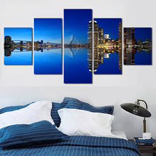 The 5pcs Frameless Style Canvas Painting HD Poster Printing Of The Building House Of The Bridge On The Lake Home Decoration 2024 - buy cheap