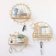 Gold Iron And Wooden Storage Basket With Hook Nordic Key Holder Wall Hanging Hanger Home Decoration Accessories For Living Room 2024 - buy cheap