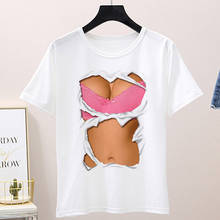Novo verão moda feminina spoof personalidade peito impressão camiseta casual de manga curta t camisa harajuku roupas sexy tshirt topos 2024 - compre barato