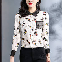 100% Natural Silk Women's Casual Shirt Elegant Turn-down Collar Long Sleeve Print Shirts Office Lady Pure Real Silk Blouse Tops 2024 - buy cheap
