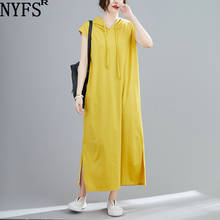 Nyfs-novo vestido vintage para mulheres, verão, solto, liso, vestido longo, sem mangas, com capuz, elbise, 2021 2024 - compre barato
