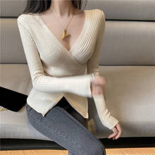 Women Knitted Casual Sweater Long Sleeve V-neck women Pullovers Solid color Elegant one size Women top 2024 - buy cheap