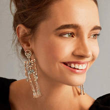 Handmade Statement Luxury Rhinestone Halloween Skeleton Dangle Drop Earrings for Women Crystal Long Pandent Ear Jewelry Gift 2024 - купить недорого