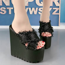 16cm Women High Heels Slippers Black Platform Wedges Shoes Fashion Gladiator Sandals Ladies High Heel Sandals Women Slippers 2024 - buy cheap