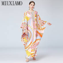 MIUXIMAO 2021 Floor Length Silk Dress Women Knit Elastic Bohemian Print Elegant Leaves Over Size Loose New Autumn Kaftan Dress 2024 - buy cheap