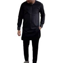 African clothes Man Shirts With Pants Fashion Solid Black Tops+Trousers Custom Made Men's Outfits African Pant Set For Party 2024 - buy cheap