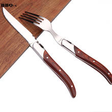 3 шт. нержавеющая сталь Laguiole стейк нож для стейка Вилка Набор Красная деревянная ручка стейк набор столовых приборов вилки и ножи 2024 - купить недорого