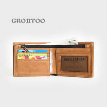 GROJITOO Mad horse leather men's wallet short leather multifunctional driving license card bag cowhide 2020 new men's wallet 2024 - buy cheap