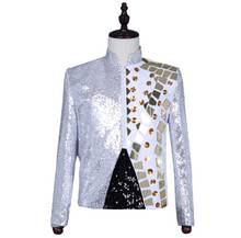 Blazer de lentes con cuello alto para hombre, trajes de diseño, chaqueta para hombre, trajes para escenario, ropa para cantantes, vestido estilo estrella de baile, punk rock silver 2024 - compra barato