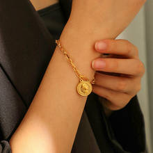 Pulseira minimalista feminina, bracelete de sinalização redonda, corrente de mão, pulseira clássica de aço inoxidável glamour para meninas, joias barrocas, presente 2024 - compre barato