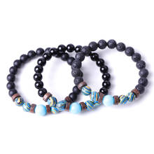 8mm Stripe Malachite Bracelet Wooden Spacer Black Beads Lava Stone Budhha Bracelet Yoga Friendship Jewelry Women Men 2024 - buy cheap