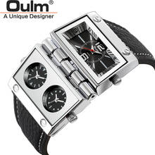 Спортивные мужские часы OULM с большим циферблатом, кварцевые часы с тремя часовыми поясами HP9525, новые мужские наручные часы в стиле панк с кожаным ремешком 2024 - купить недорого