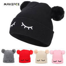 2019 new Dropshipping Winter Double Plush Ball Cap Hat for  Baby Girls Knitted Beanies Cap Hat Thick Female Autumn Gorro 2024 - buy cheap