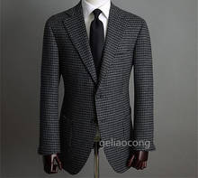 Alta qualidade cavalheiro homem blazer preto houndstooth casaco fino ajuste noivo smoking escritório blazer ternos jaqueta para homem 2024 - compre barato