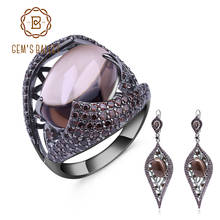 GEM'S BALLET Natural Smoky Quartz Vintage Gothic Jewelry Sets 100% 925 Sterling Silver Earrings Ring Set For Women Fine Jewelry 2024 - купить недорого