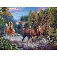 5D DIY Full Square Round Drill diamond painting forest river running horse mosaic embroidery sale animals home decoration AA2086 2024 - buy cheap