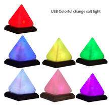 USB цветная лампа для обесцвечивания соли, Воздушная очистка, круглый натуральный Треугольный Кристалл, рок лампа, деревянная основа, ручной работы, ночник 2024 - купить недорого