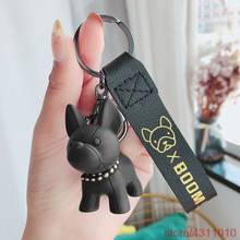 Fashion Punk French Bulldog Keychain PU Leather Dog Keychains for Women Bag Pendant Jewelry Trinket Men's Car Key Ring Key Chain 2024 - buy cheap