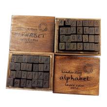 28 pcs/set Wooden Box Vintage Multi Purpose Handwriting Lowercase&Uppercase Alphabet Letter Decoration Wood Rubber Stamps Set 2024 - buy cheap