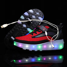 Children One Two Wheels Luminous Glowing Sneakers Gold Pink Led Light Roller Skate Shoes Kids Led Shoes Boys Girls USB Charging 2024 - buy cheap