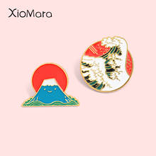 Океанская морская волна, эмалированные булавки Fuji в японском стиле, ландшафтный значок, художественная бижутерия, броши, булавка для лацкана для друзей, подарки 2024 - купить недорого