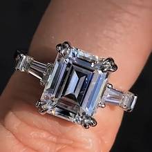 Luxo esmeralda corte 4ct anel de diamante de laboratório 100% original 925 prata esterlina anel de noivado anéis de banda para mulheres joias de festa 2024 - compre barato
