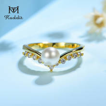 Kuololit 14K10K Yellow Gold  Moissanite Rings for Women Round Genuine White Fresh Pearl Ring for Engagement Wedding Bride Gift 2024 - buy cheap