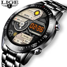 Часы LIGE мужские с пульсометром, Смарт-часы со стальным браслетом, влагозащита IP68, полностью сенсорный экран 2024 - купить недорого