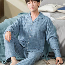 Pijama de algodón 100% para hombre, ropa de dormir de 2 piezas, a cuadros, para el hogar, Primavera 2024 - compra barato