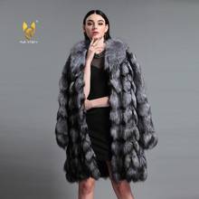 Abrigo de piel auténtica para mujer, abrigo de piel de zorro Natural, estilo parche de invierno, con cuello grande de zorro, talla grande, FS151106 2024 - compra barato