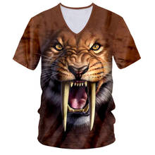 Camiseta de manga corta para hombre y mujer, camisetas con estampado 3D de León, camisetas marrones con cuello en V, camisetas divertidas con estampado Animal S-8XL 2024 - compra barato