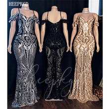 Shiny Sliver Mermaid Sequin Long Prom Dresses Spaghetti Strap See Through Sexy African Special Occasion Dress Plus Size Gowns 2024 - buy cheap