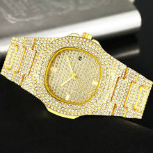 Relógio luxuoso masculino dourado, moderno, de cristal, masculino, vestido, diamante, aço inoxidável, data, feminino, quartzo, relógio de pulso 2024 - compre barato