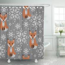 Orange Foxes Jacquard Knitted Winter Cute Animals Scandinavian Silver Shower Curtain Waterproof Fabric 60 x 72 Inches Set 2024 - buy cheap